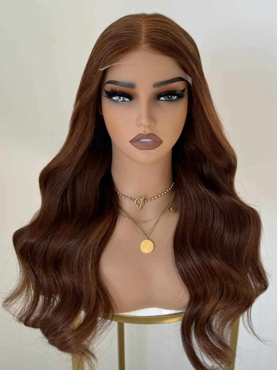 MIA Deep Brown Highlight Wavy Human Hair Wig – Glueless HD Lace Front Wig (16–30 Inch) - MillionWig