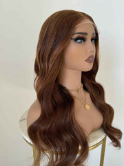 MIA Deep Brown Highlight Wavy Human Hair Wig – Glueless HD Lace Front Wig (16–30 Inch) - MillionWig