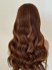 MIA Deep Brown Highlight Wavy Human Hair Wig – Glueless HD Lace Front Wig (16–30 Inch) - MillionWig