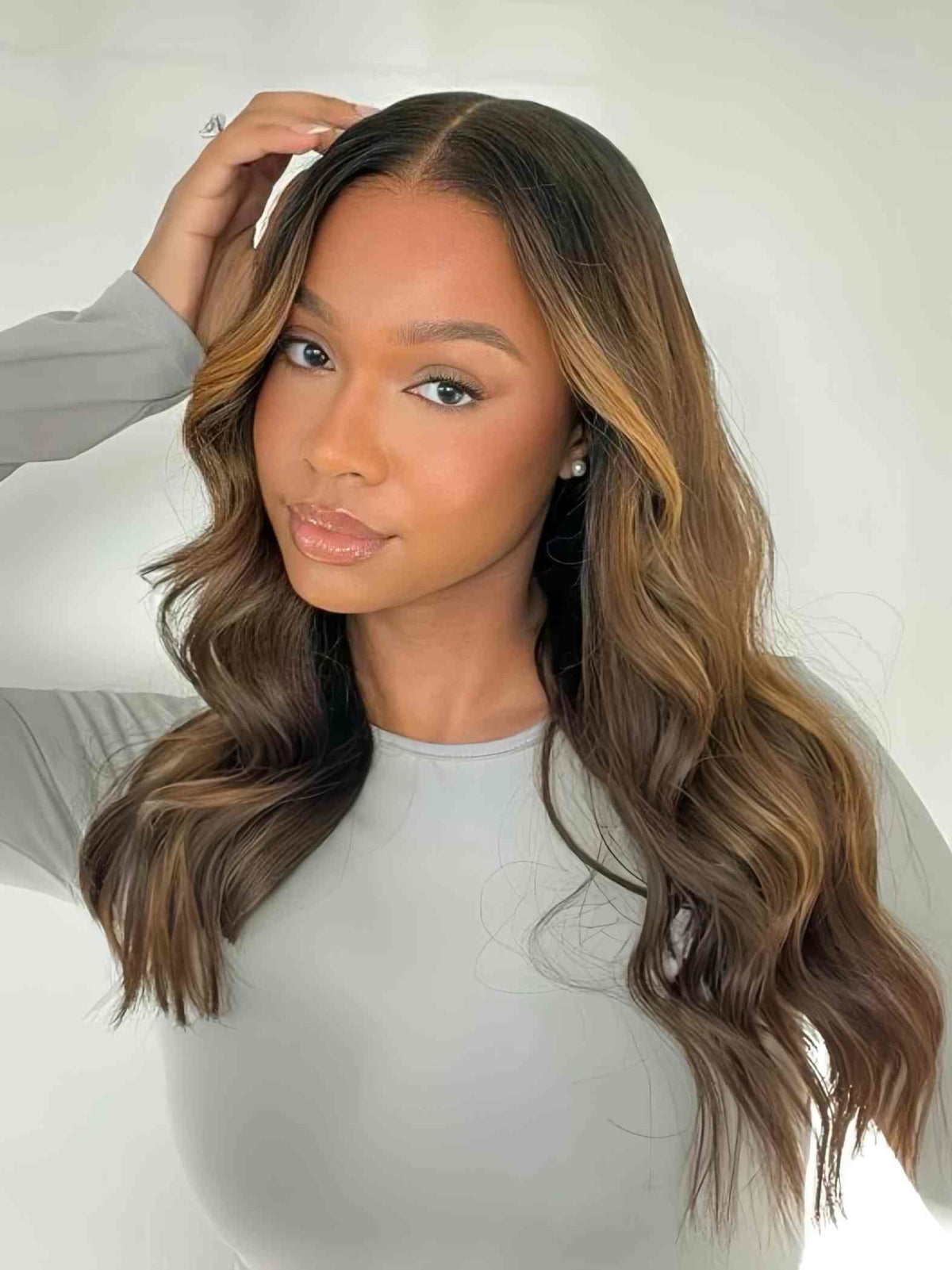 Hilda Middle Part Human Hair Wig Brown Wig with Highlights Glueless HD Lace