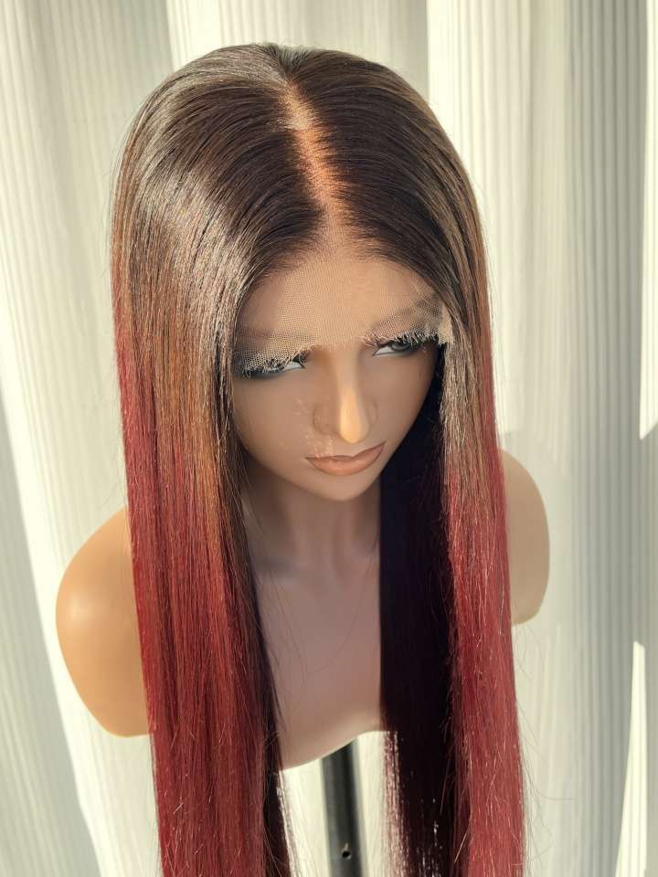 Ruby Rose Red Ombre Glueless HD Lace Human Hair Wig – Straight Indian Virgin Hair Wig - MillionWig