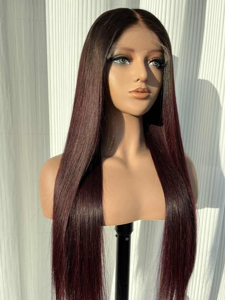 Ruby Rose Red Ombre Glueless HD Lace Human Hair Wig – Straight Indian Virgin Hair Wig - MillionWig