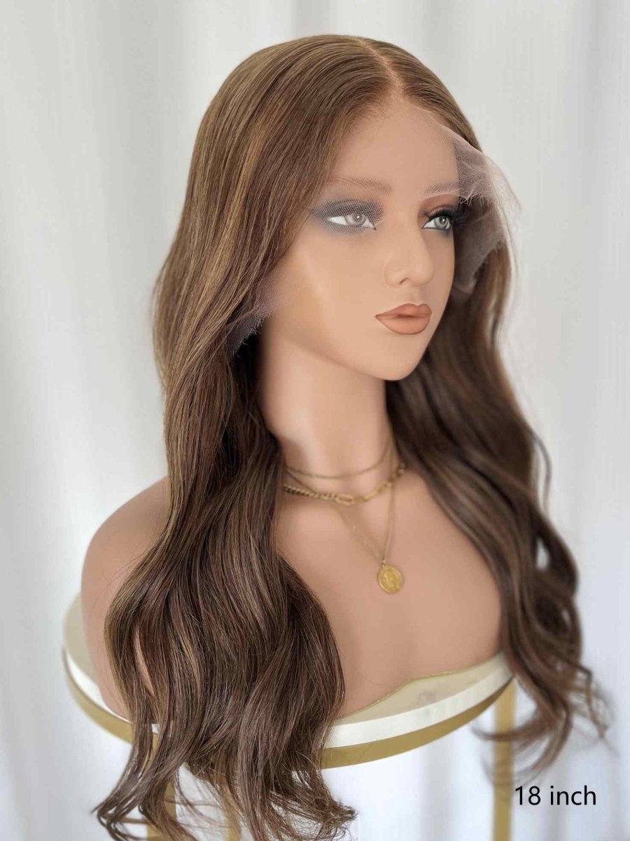 Savannah Wavy HD Lace Human Hair Wig | Honey Brown with Golden Highlights - MillionWig