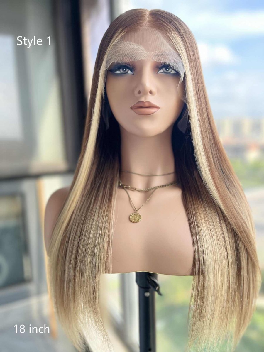 Selena Chocolate Brown to Dark Blonde Highlight Wig – Glueless HD Lace Human Hair Wig - MillionWig