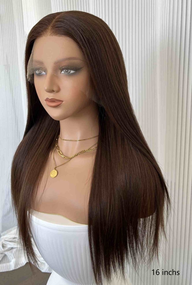 Sophia Straight Brown Human Hair Wig – Glueless HD Lace Indian Virgin Hair Wig 4 Color - MillionWig