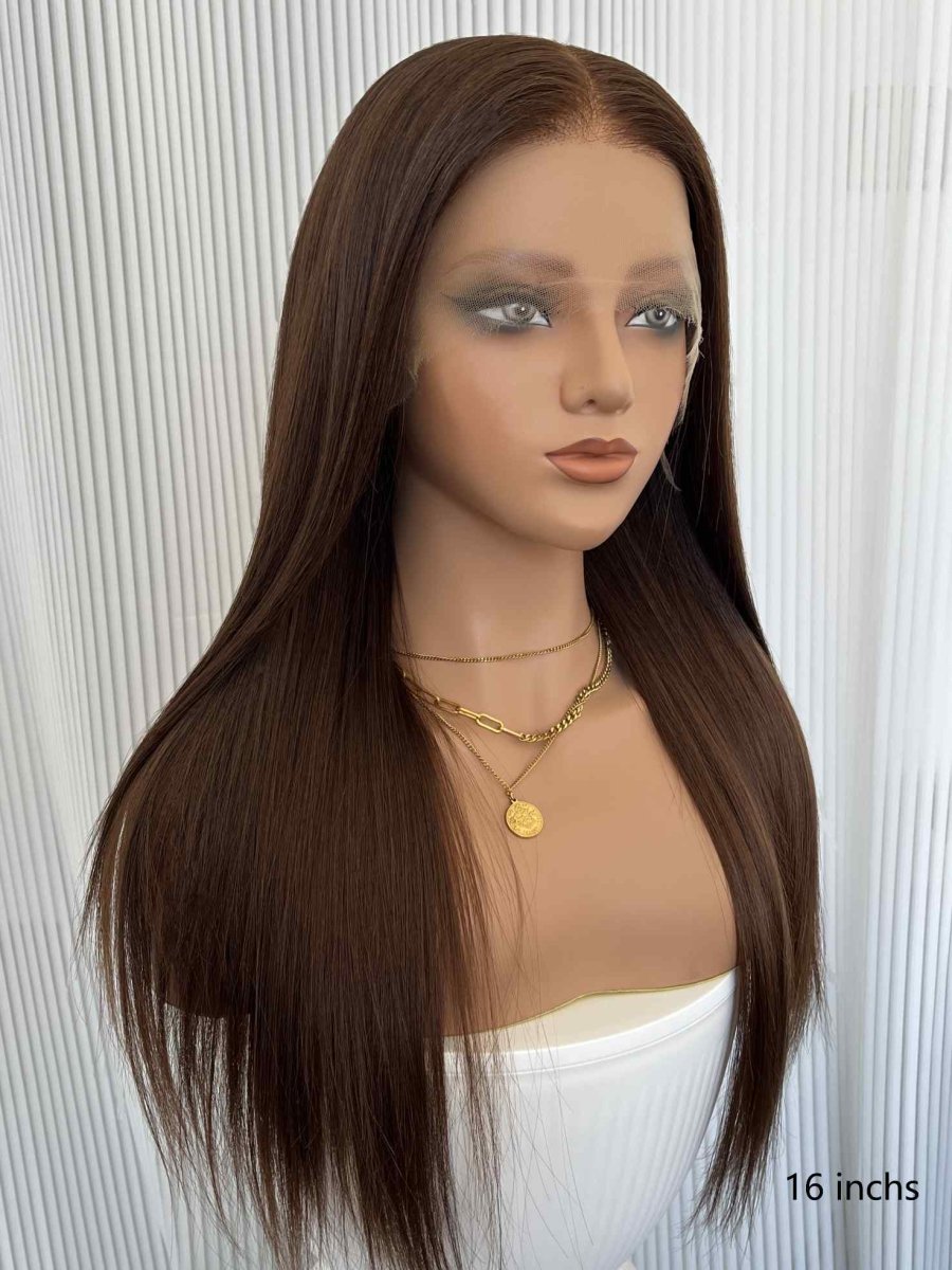 Sophia Straight Brown Human Hair Wig – Glueless HD Lace Indian Virgin Hair Wig 4 Color - MillionWig