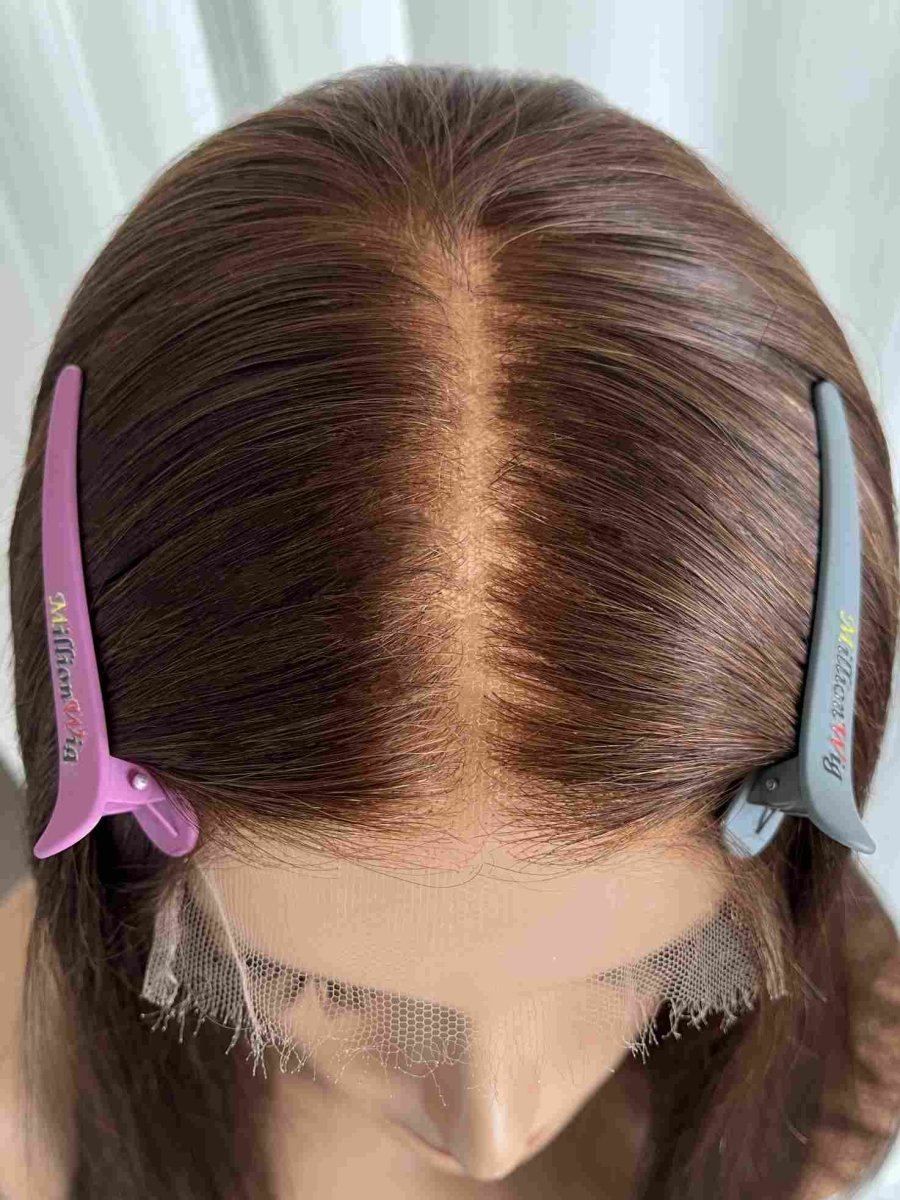 Sophia Straight Brown Human Hair Wig – Glueless HD Lace Indian Virgin Hair Wig 4 Color - MillionWig